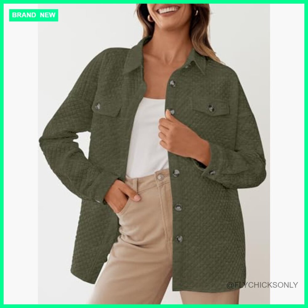 Polyester Blend Shacket Jacket with Button Closur… - image 2